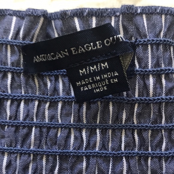 American Eagle | blue and white Off the Shoulder Peasant blouse - Bell sle - Med - Picture 8 of 9